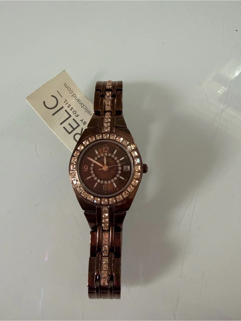 Relic by Fossil Women’s Queens Court Bronze Crystal Accent Bracelet Watch